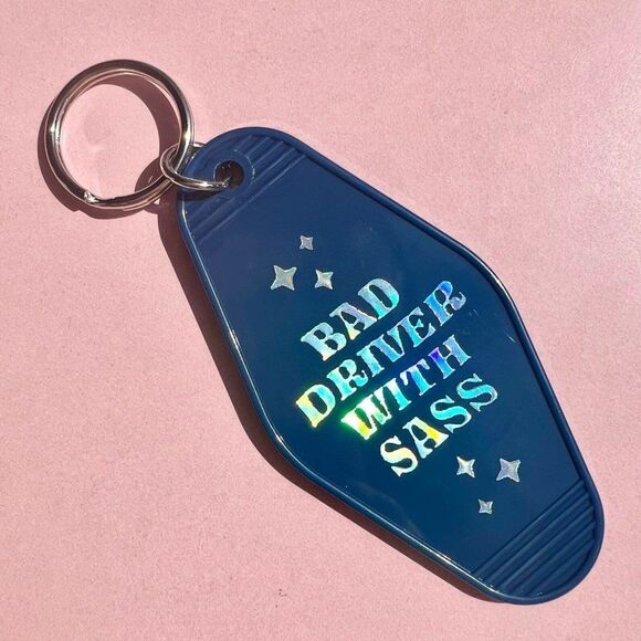 Bad Driver with Sass Motel Keychain Reflective Light In Navy - Picture 1 of 6